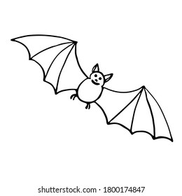 Bat. Vector illustration in the Doodle style. Isolated object on a white background. Clipart for Halloween decor, postcards, invitations.