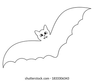 Bat. Vector illustration. Outline on an isolated white background. Doodle style. Coloring book  Sketch. Halloween symbol. Vampire animal. Carrier of dangerous infections.A blood-sucking mammal. 