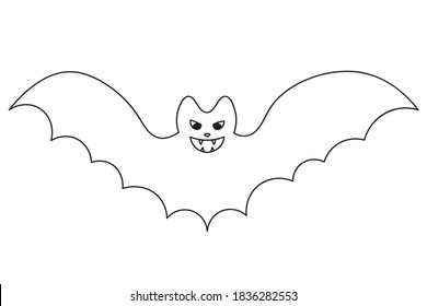 Bat. Vector illustration. Outline on an isolated white background. Doodle style. Coloring book. Sketch. Halloween symbol. Vampire animal. Carrier of dangerous infections. All Saints Day. Angry grin. 