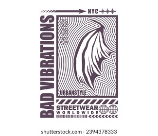Bat vector illustration With slogan artwork, retro and trendy graphic design for fashion wear, street wear, clothing line, apparel and urban style t shirt design, hoodies, etc.