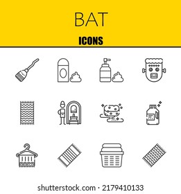 conjunto de iconos de línea vectorial de murciélago. escoba, espuma e iconos de espuma. Diseño delgado de línea. Elementos gráficos de contorno modernos, símbolos de trazo simple ilustración de fondo
