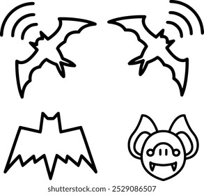 Bat Vector Set , Flying Mammals Illustrations , Chiropteran Graphics ,Night Creatures Art ,  Halloween Decorations , Dark Aesthetic Designs