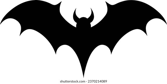 Bat, Vektorgrafik, Silhouette, einzeln auf weißem Hintergrund. Offene Flügel Bestie. Nachttier. Gruseliges Vampirsymbol. Halloween-Schild. Blutsauger fliegende Muse. Corona-Viren. Coronaviren.