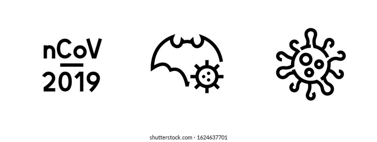Bat virus causative agent 2019-nCoV. Editable vector line set