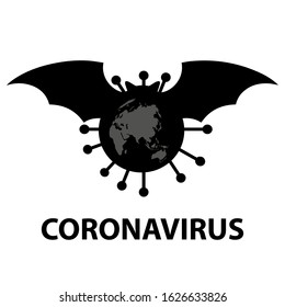 Bat virus causative agent. CoronavirusWorld map with China highlighted. 
