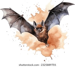 Bat Watercolor illustration. Hand drawn underwater element design. Artistic vector marine design element. Illustration for greeting cards, printing and other design projects.