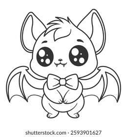Bat wearing bow tie and smiling, for coloring