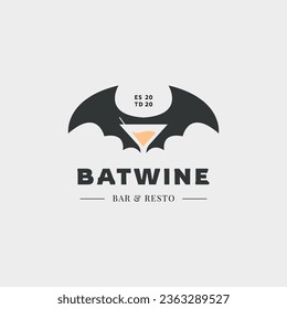 ícono de diseño del logo de murciélago y vino aislado en blanco. vector