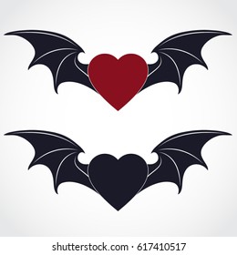 bat wing red and dark heart symbol