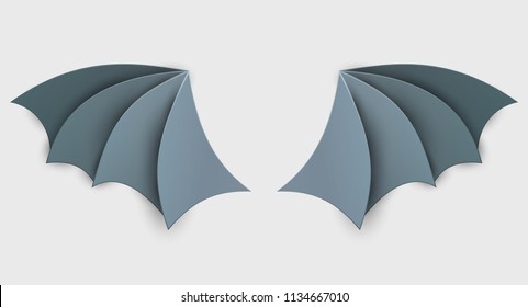 Bat wing in trendy paper cut craft graphic style. Modern design for advertising, branding greeting card, cover, poster, banner. Vector illustration.