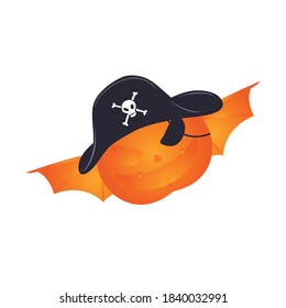 Bat winged pumpkin illustration eps. Pumpkin pirate halloween happy holiday