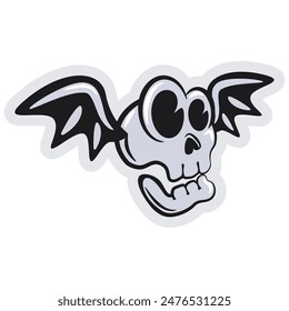 bat winged skull halloween vector cartoon illustration in cute style, work of hand drawn