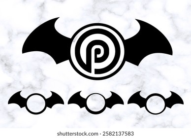 Bat Wings with Round Frame Monogram, Vector stock illustration
#02