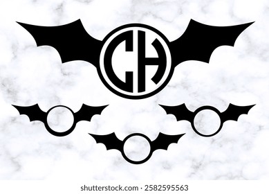 Bat Wings with Round Frame Monogram, Vector stock illustration
#06