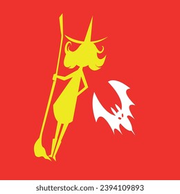 bat and witch sticker in yellow and white