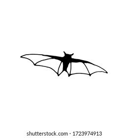 bat. Witchcraft and halloween attributes doodles. demonic, spirituality stuff, signs and symbols. Vector illustration isolated on white background. Tattoo