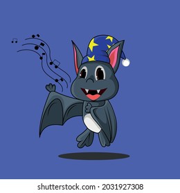 BAT WIZARD SINGING CHARACTER FOR MASKOT, STIKER, POSTER, TSHIRT DESIGN FOR CHILDREN