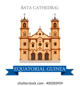 Bata Cathedral in Equatorial Guinea. Flat cartoon style historic sight showplace attraction web site vector illustration. World countries cities vacation travel Africa sightseeing collection.