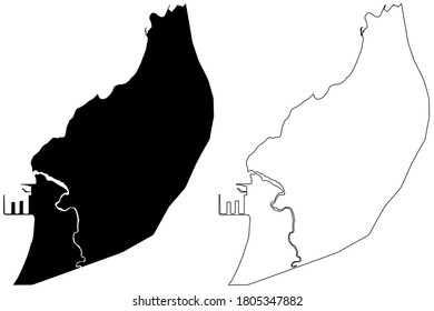 Bata City (Republic of Equatorial Guinea, Litoral Province) map vector illustration, scribble sketch City of Bata map