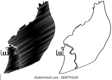 Bata City (Republic of Equatorial Guinea, Litoral Province) map vector illustration, scribble sketch City of Bata map