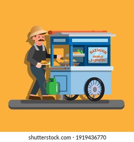 Batagor is traditional street food from Bandung Indonesia illustration concept in cartoon vector