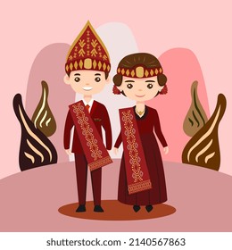 Batak couple bride and groom in maroon dress