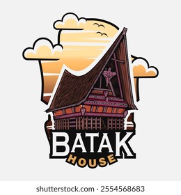 Batak logo house building asian house line pop art colorful design vector