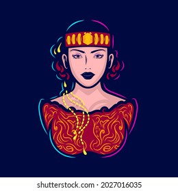 Batak people woman Pop Art logo. Colorful toba asian ethnic wedding dress design with dark background. Vector illustration. Isolated dark background for t-shirt, poster, clothing, merch, apparel