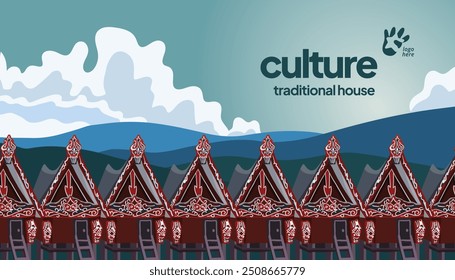 Batak Traditional House Flat design layout idea for tourism event Indonesian culture