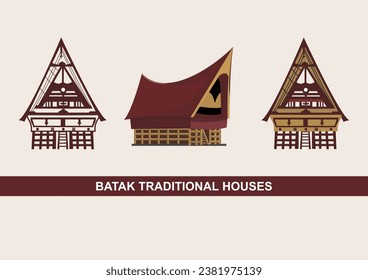 Batak Traditional Houses. Represent the unique architectural and cultural heritage of the Batak ethnic group in North Sumatra.