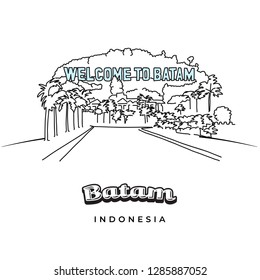 Batam greeting card design. Hand-drawn vector illustration. Famous travel destinations series.