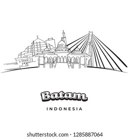 Batam Indonesia famous travel destination. Hand-drawn vector illustration