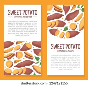 Plantilla vectorial de diseño vertical de pancarta de raíces de batata o de batata dulce