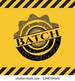 Batch black grunge emblem with yellow background. Vector Illustration. Detailed.
