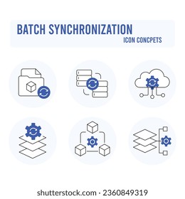 Icono del vector de sincronización de datos por lotes. Transferencia de datos por lotes, intervalos de sincronización de datos, consistencia de datos, sincronización por lotes, sincronización automática por lotes, soluciones de sincronización programada.