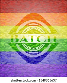 Batch emblem on mosaic background with the colors of the LGBT flag