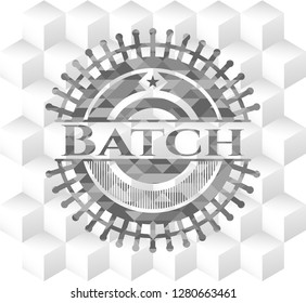 Batch grey badge with geometric cube white background