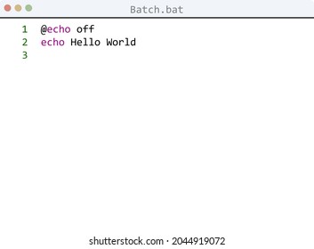 Batch Language Hello World Program Sample In Editor Window