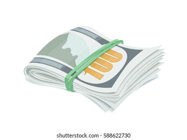 Batch of new one hundred dollars bank note. Cash for Business. Finance. Vector illustration. Isolated white background.