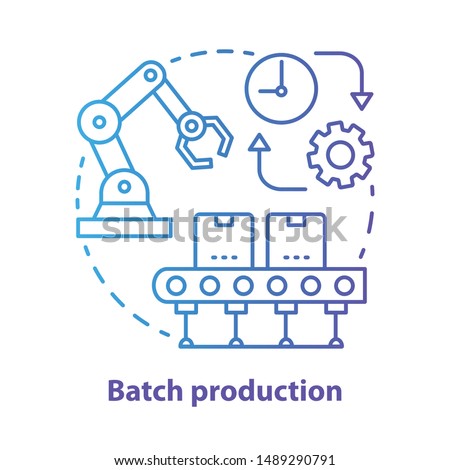 Batch production blue concept icon. Manufacturing method idea thin line illustration. Mass production process. Serial manufacture. Machinery equipment. Vector isolated outline drawing. Editable stroke