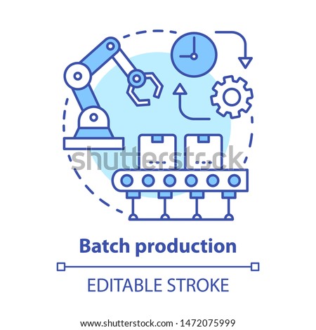 Batch production concept icon. Manufacturing method idea thin line illustration. Mass production process. Serial manufacture. Machinery equipment. Vector isolated outline drawing. Editable stroke