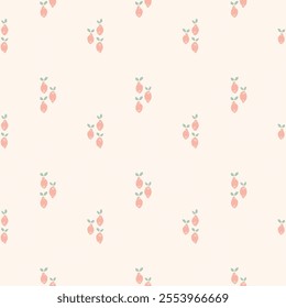 Batches of three small lemons placed in stripe pattern in peach and green over off white background. Simple fruit stripe seamless vector pattern. A seamless vector pattern. Great for homedecor, fabric