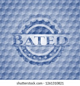 Bated blue badge with geometric pattern background.