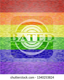 Bated emblem on mosaic background with the colors of the LGBT flag