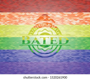 Bated emblem on mosaic background with the colors of the LGBT flag