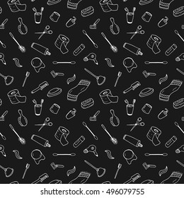 Bath accessories seamless pattern in doodle style.You can use each element separately.