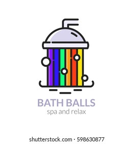 Bath balls concept design with water as rainbow in line art style, SPA company logo, vector illustration