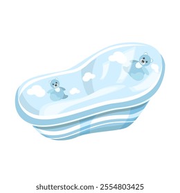 A bath for bathing a newborn baby in blue tones is a vector illustration for designs of children's goods.