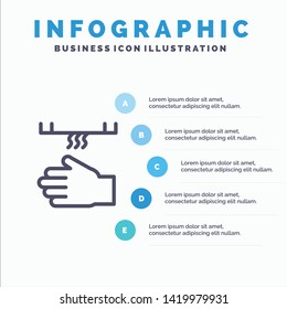 Bath, Bathroom, Cleaning, Dryer, Hand Line icon with 5 steps presentation infographics Background