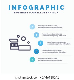 Bath, Bathroom, Cleaning, Shower, Toothbrush Line icon with 5 steps presentation infographics Background